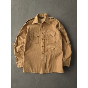Vintage 1970s Van Heusen Baracuta Beige Corduroy Safari Shirt Men's M